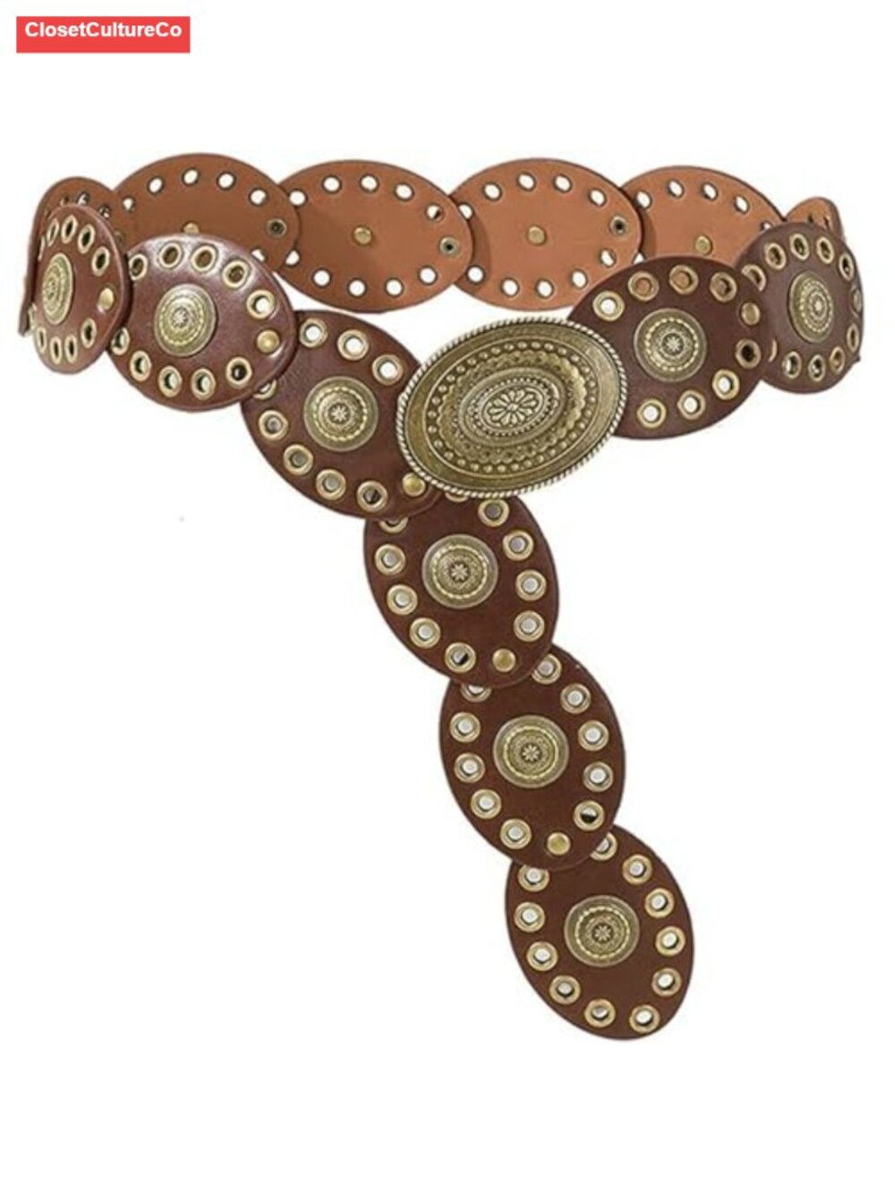 Wide Boho Western Concho Waist Belt PU Leather Chunky Cowgirl Belt for Jeans